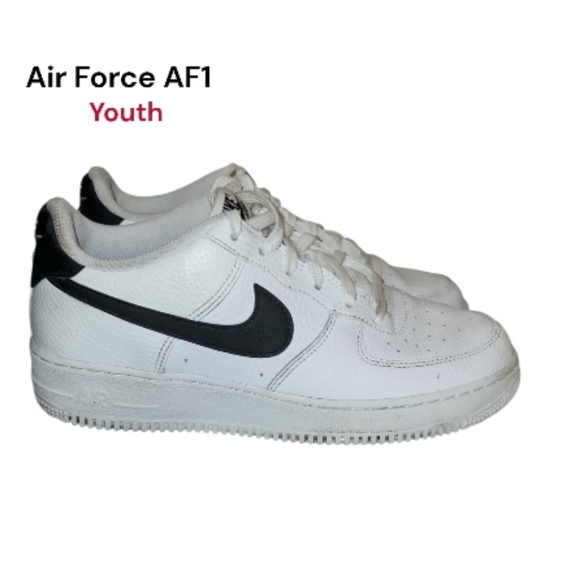 Nike Air Force One AF1 Leather Athletic Tennis Shoe Sneaker White Black YOUTH 7 - Picture 2 of 8